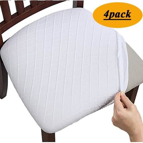 Lot de 4 housses de siège de chaise en jacquard extensible, housses de coussin de siège de chaise de salle à manger - Blanc (1/4)