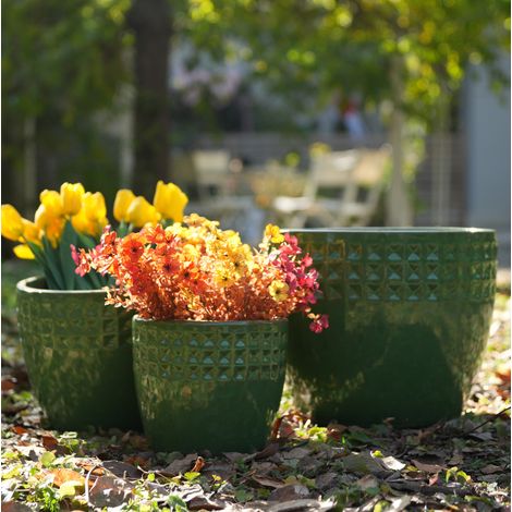 Pot de fleurs en céramique vert drainage OKMYHOME (1/5)