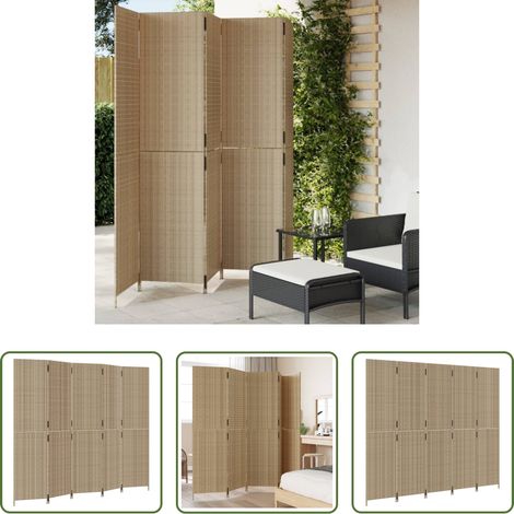 vidaXL Biombo de 5 paneles ratán sintético beige (1/5)