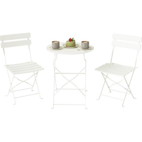 Ensemble jardin pliant: 2 chaises pliantes et table ronde, structure métal électrophorétique, balcon, crème (1/5)