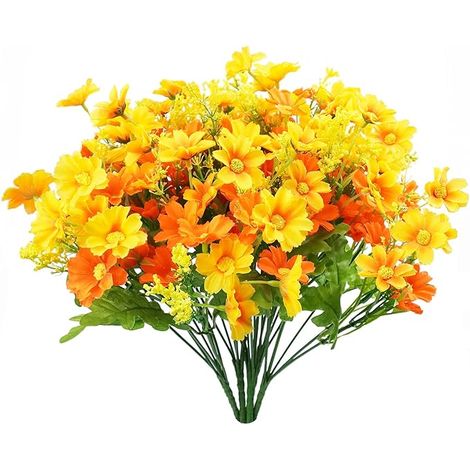 Bouquet de fleurs artificielles Uieke, 6 tiges de marguerites et chrysanthèmes, résistantes aux UV extérieur, feuillage persistant, déco jardin terrasse intérieur extérieur, suspension, mariage maison (1/5)