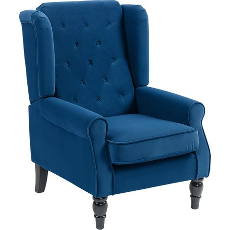 Wingback Accent Chair- Retro Upholstered Button Tufted Occasional Chair for Living Room Bedroom- Blue (1/5)
