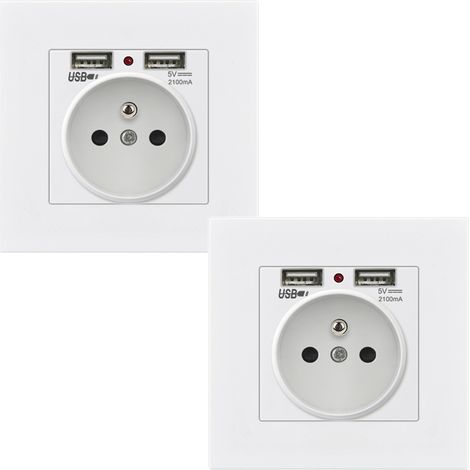 2er Set Steckdose mit 2 USB Ports 5V 2.1A – USB Wandsteckdose (1/5)
