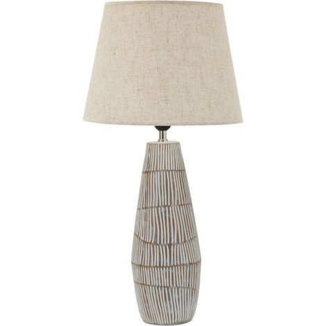 Lampada da tavolo Hanoi in polyresin multicolore con paralume in lino naturale
