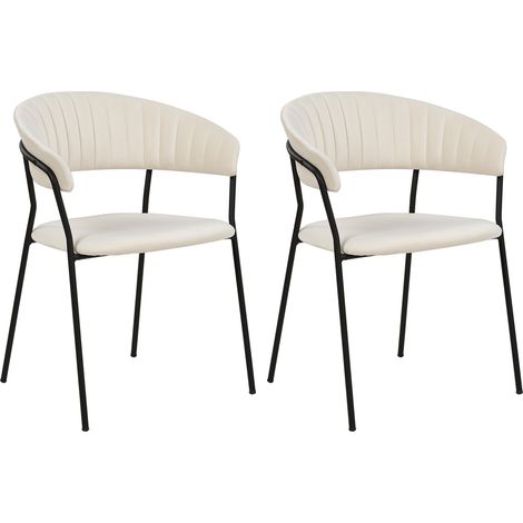 Conjunto de 2 sillas de comedor modernas asiento tapizado en terciopelo reposabrazos respaldo curvo patas negras blanco crema Mariposa