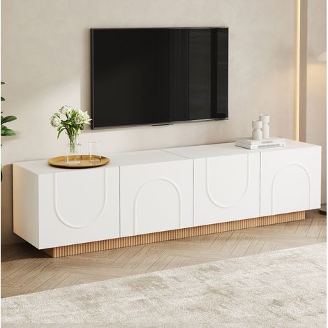 Meuble TV 170 x 38 x 42 cm avec 4 portes et 2 passe-câbles, blanc (1/5)