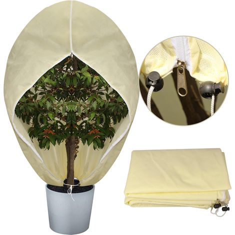 Lot de 2 sacs de protection d'hiver pour plantes en pot, protection contre le gel, respirants, indéchirables, réutilisables, avec fermeture éclair et cordon de serrage (1/5)