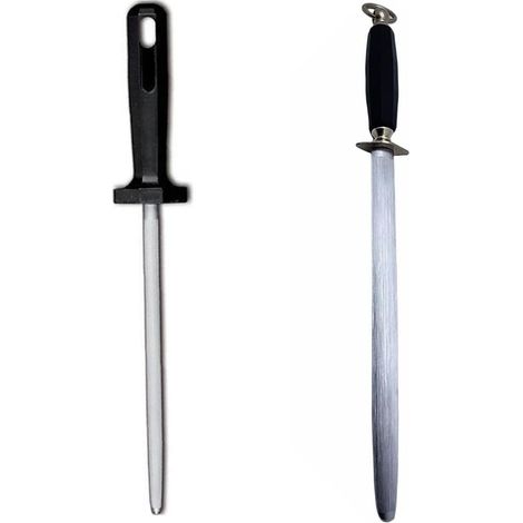 Affilacoltelli manuale professionali macellaio in acciaio inox 30cm ovale o tondo per ristorante chef manico in polipropilene (Tondo) - misuraerbasintetica-: tondo (1/5)
