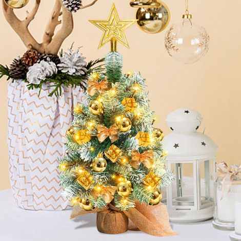 SWANEW Mini albero di Natale artificiale,piccolo albero di Natale con luci LED,decorazione da tavolo dell'albero per il bar commerciale dell'ufficio 40cm,oro (1/5)