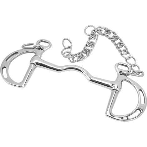 Mors de filet en acier inoxydable avec anneau en D et chaîne, adapté aux bouches de chevaux de 135mm (1/5)
