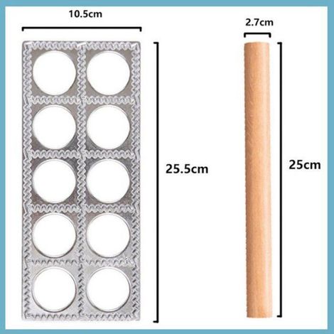 Planche à raviolis - Avec rouleau à pâtisserie - Ronde - 10 pièces - Appareil à raviolis - Planche à raviolis - Pilon à Femeo (1/5)
