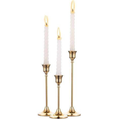 3er-Set konische Kerzenständer aus goldfarbenem Messing Dekorative moderne Kerzenhalter für Tisch und Kamin Vintage-Dekoration Ideal als oder (1/5)