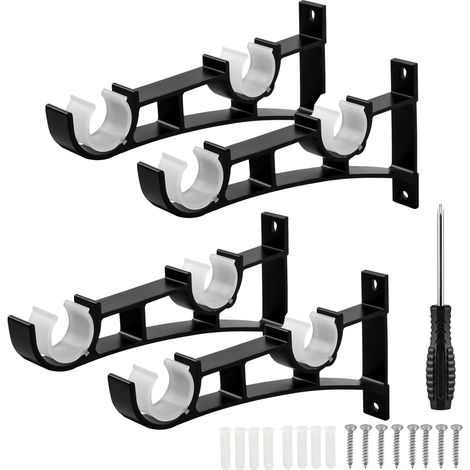 Support Tringle Rideaux Plafond, 4 Pièces Support de Tringle à Rideau pour 26 à 32 mm Support Tringle en Alliage D'aluminium (noir B) (1/5)