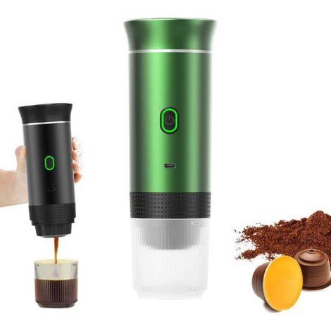 Machine à expresso portable 3-en-1 -- auto-chauffante, 4-6 min, charge Larg Times, vert - pour offrir cadeau (1/4)