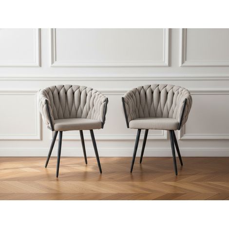 BOBOCHIC - Lot de 2 fauteuils de table CHARLOTTE Tissu texturé   Beige (1/5)