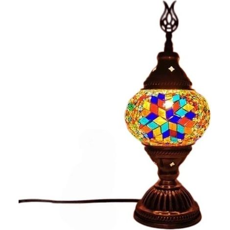 Lampe de table en mosaïque artisanale, abat-jour en verre turc, art vintage, décoration de chambre (1/4)