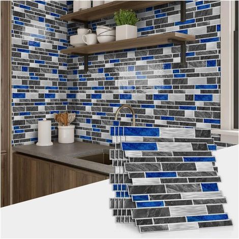 Set di 12 adesivi murali effetto marmo per cucina e soggiorno, piastrelle adesive rimovibili per bagno (SPT203, 12 pezzi) (1/4)