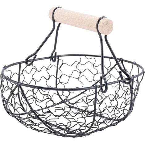 Bardusch-Panier portable rétro bois/métal – multifonction pour œufs, légumes, épicerie, organisateur noir pratique (1/5)
