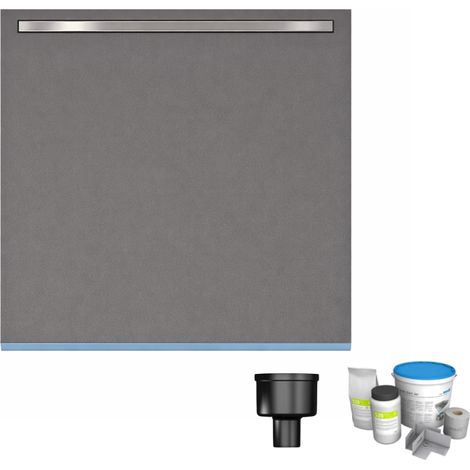 Receveur de douche à carreler 90 x 90 cm WEDI Fundo Riolito Neo + barrette de finition + bonde verticale + kit d'étanchéité