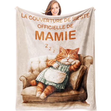 Cadeau Mamie, Cadeau Grand Mere - Adorable Plaid Couverture Chat (1/5)