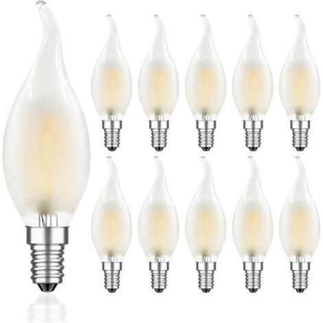 E14 4W LED Ampoule Bougie à Intensité Variable,E14 Vintage 2700K Blanc Chaud Ampoule en Forme de Bougie,Lampe Bougie Rétro pour Lustre,4W Remplace 40 Watts,Mat,Lot de 10 (1/4)