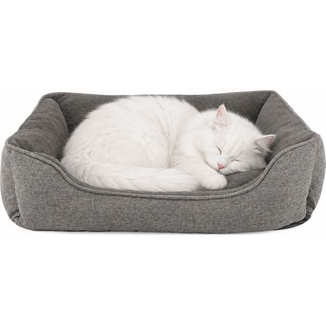 lionto Katzenkissen modernes Bett mit Plüsch-Innenfläche & meliertem Außenbezug, rutschfest, waschbar, 90x75 cm, grau