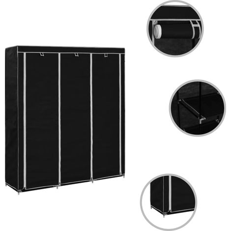 Meubles de Rangement,Armoire avec compartiments et barres Noir 150x45x175 cm Tissu CFW246899 (1/5)