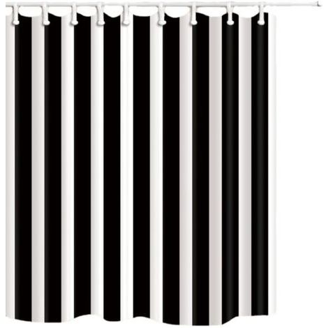 Rideau de douche,Rideau de douche rayé noir et blanc tissu polyester imperméable 180x200cm salle de bain décor simple et élégant rideau de douche (1/5)