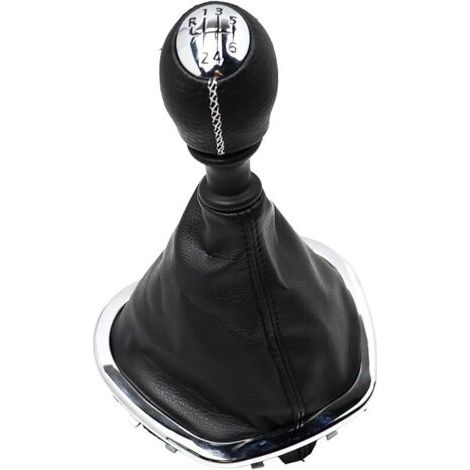 Pair Pommeau de levier de vitesse et soufflet 6 vitesses pour Trafic Vivaro Talento 2014-2019 Boîte de vitesses manuelle en cuir chromé coutures blanches avec soufflet (1/5)
