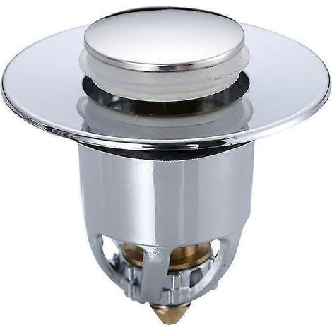 Bonde de lavabo escamotable, bouchon universel en acier inoxydable et cuivre avec filtre anti-obstruction, bonde et 2 joints inclus pour évier de cuisine ou salle de bain. (1/5)