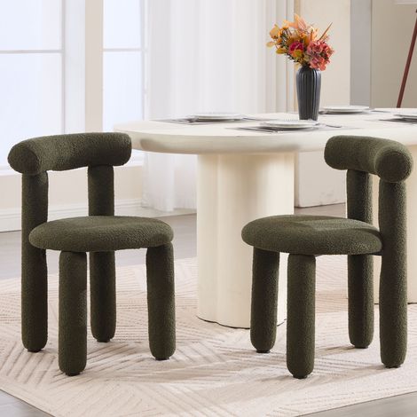 Wahson Esszimmerstühle 2er Set aus Kunstfell, Küchenstühle mit Rückenlehne modern Polsterstuhl ohne Armlehne für Esszimmer/Wohnzimmer, Grün
