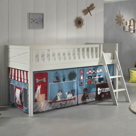 Letto a soppalco 90x200 con rete a doghe e rivestimento Pet Shop Vipack Scott Bianco (1/5)
