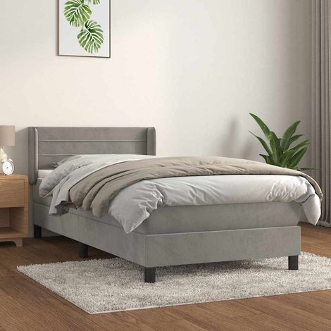 Cama box spring con colchón terciopelo gris claro 80x200 cm (1/5)