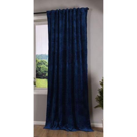 Gardinenbox Milano 20357 - Tenda oscurante in velluto con passanti e passante per tunnel, accorciabile, blu, 1 pezzo, altezza x larghezza 280 x 135 cm, 20357 (1/4)