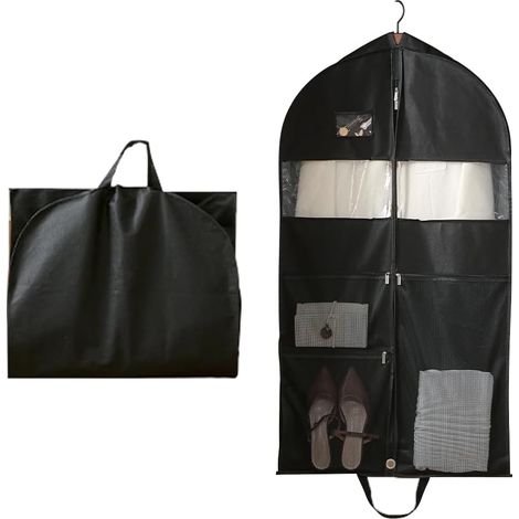 110cm pochette courte  longue pochette de costume pour voyage, rangement et protection - housse de vêtement avec fermeture à glissière pochette de vêtement anti-mites et noire