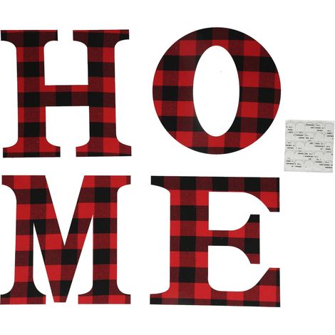 Panneau de Lettres de Noël en Bois à Suspendre, Décor Murale et Fenêtre à Carreaux Rouge et Noir (1/5)