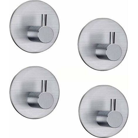 Set of 4 Stainless Steel Self-Adhesive Hooks, 3M Adhesive, Waterproof, Sturdy, Towel Holder, Coat Hooks, Self-Adhesive Wall Hooks for Kitchen, Bathroom, Office, Wardrobe, No Additional Glue Required (1/5)