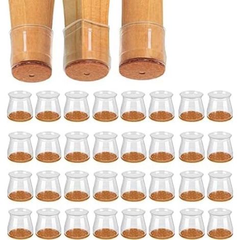 Patins de protection pour pieds de chaise, embouts pour pieds de chaise, pieds ronds, protections de sol en feutre anti-rayures, 20-33 mm, transparents, 32 pièces (1/5)