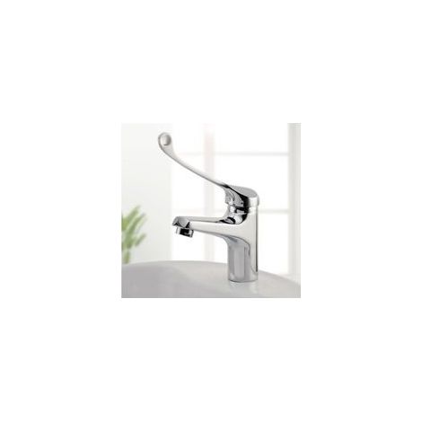 Mitigeur de lavabo avec poignée médicale – Robinet PMR chromé brillant – Installation facile avec accessoires inclus – Usage public et hospitalier (1/5)