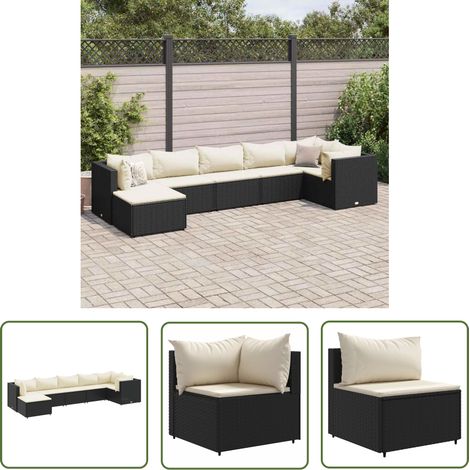 The Living Store 7-tlg. Garten-Lounge-Set mit Kissen Schwarz Poly Rattan - Gartengeset - Lounge Set - Gartenmöbel - Outdoor Möbel - Rattan Möbel