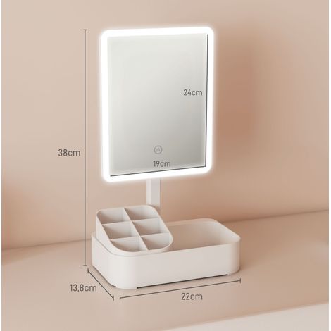 Specchio da trucco LED 22x13,8x38 cm in plastica bianca, girevole 180° – MEUBLIV (1/5)