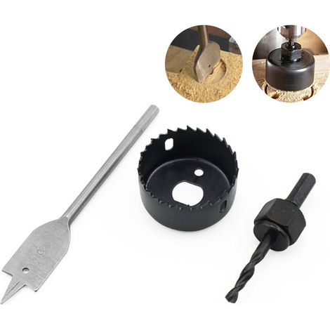 Lot de 3 Scies Cloche Métal Plein Foret Trépan pour Bois Panneau Plastique (Noir) (1/2)