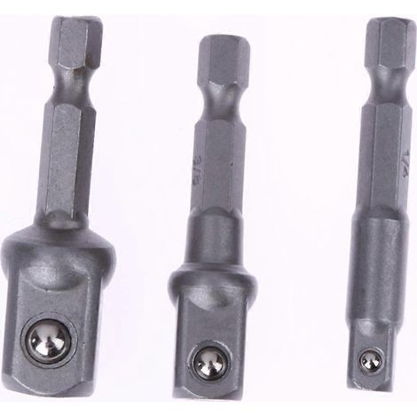 Ensemble de 3 adaptateurs pour perceuse, douilles, forets, mandrin hexagonal 1/4", 3/8" et 1/2", clé, manchon d'expansion, sangle d'entraînement pour outil électrique (1/5)