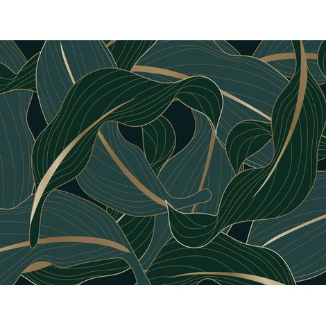 papier peint panoramique feuilles vert, bleu canard et or - Sanders & Sanders (1/5)