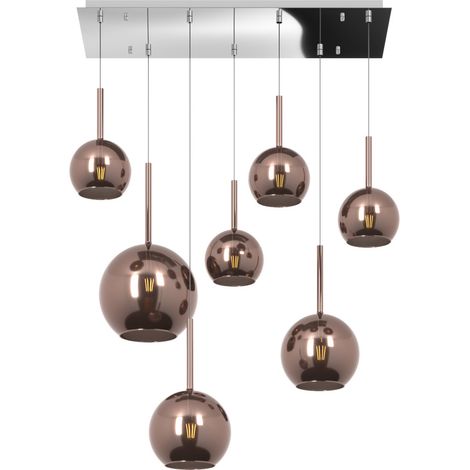 SOSP. CROMO RETTANGOLARE 7 LUCI VETRI (1 GRANDE+2 MEDIO +4 PICCOLO) TUTTI RAME 1155CR-S7 RMIX-RA (1/3)