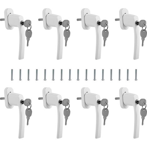 TolleTour Poignées de fenêtre verrouillables lot de 8, aluminium blanc, avec clés, axe 35 mm (1/5)