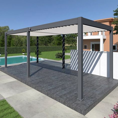 Pergola bioclimatique Ombréa autoportante VS - 3x6M bicolore + 2 stores blancs (1/2)