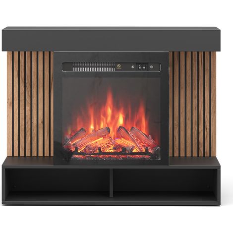 Caminetto elettrico Lynea, Nero, 100 cm con effetto fiamma realistico e riscaldatore da 1800W, Vicco