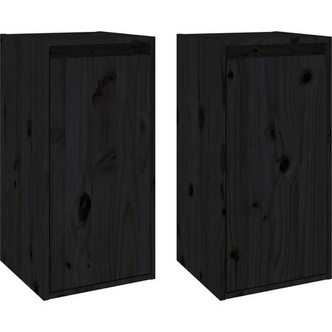 Lot de 2 Armoires murales Salon,Meuble bas de Rangement,Meuble TV Noir 30x30x60 cm Bois de pin massif -61440 (1/5)