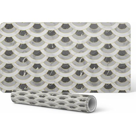 Alfombrilla protectora de vinilo para lugar de trabajo con dise帽o de escamas de m谩rmol, 100x50 cm.